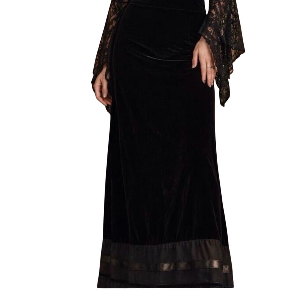 Vintage 90s Black Velvet Maxi Skirt Whimsigoth Witchy Gothic Sheer Hem S